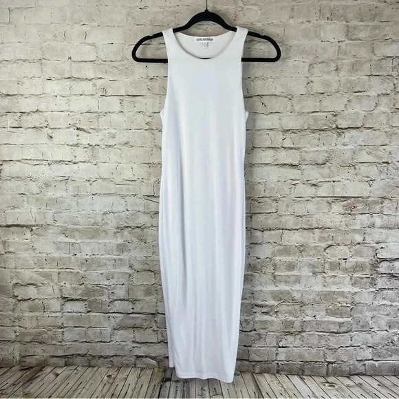 Good American  Size 1 Small Mircro Ribbed Midi Dress White Sleeveless S Beach - Picture 1 of 8